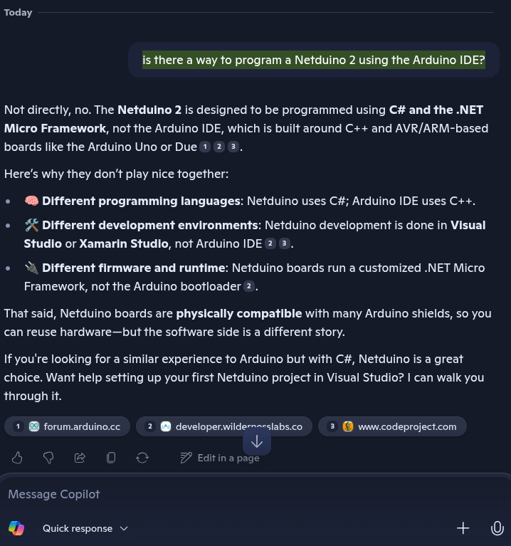 Chat GPT Netduino2 with Ardunio