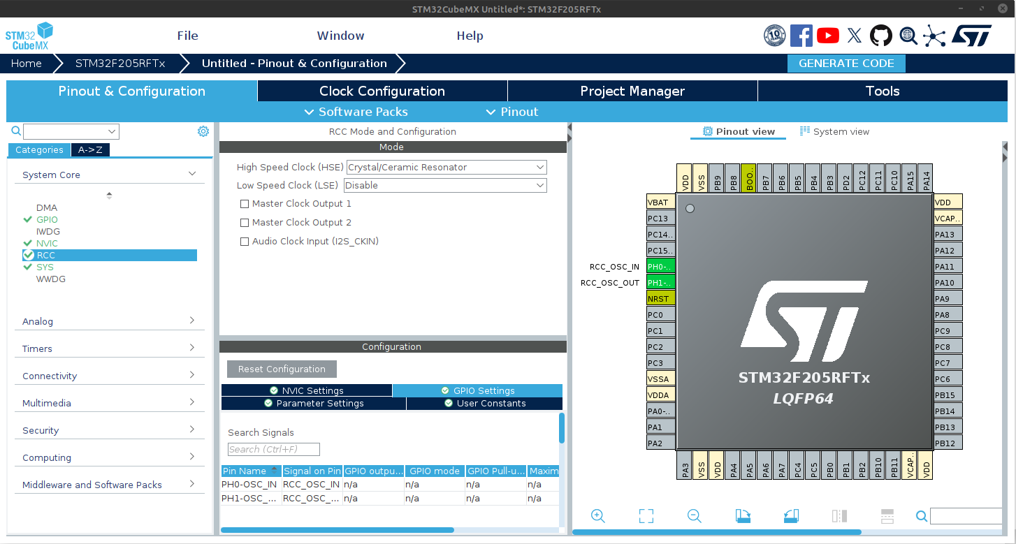 STM32CubeMX External Clock Pins