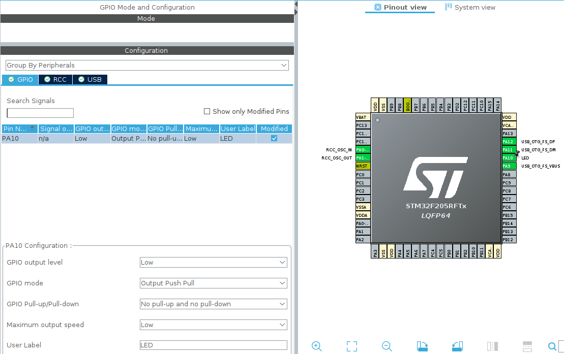STM33CubeMX LED Pin Configuration