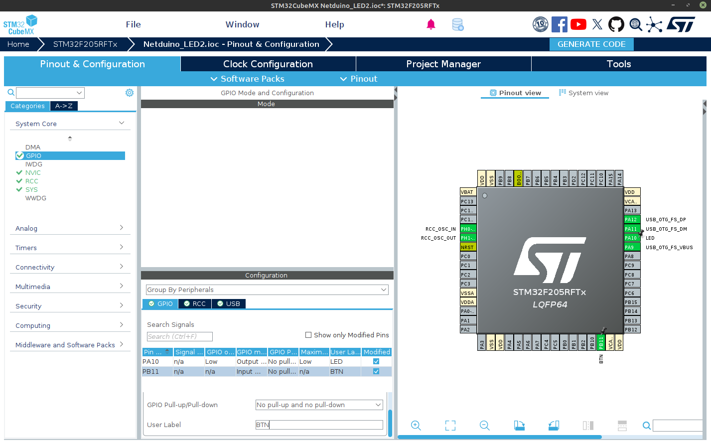 STM32CubeMX Configuration with user Button
