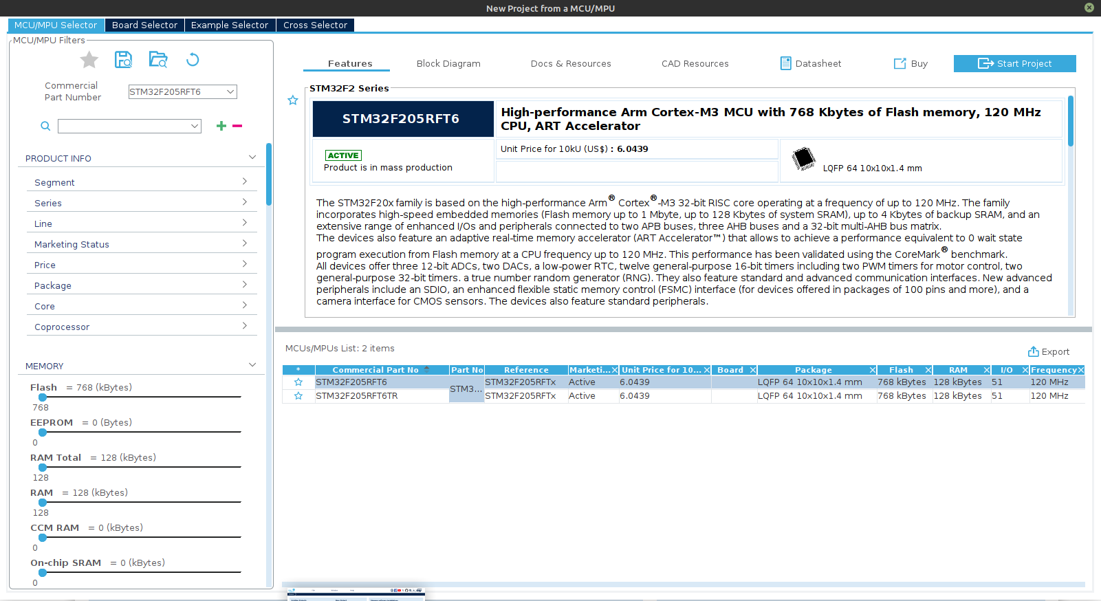 STM32CubeMX Product Selector
