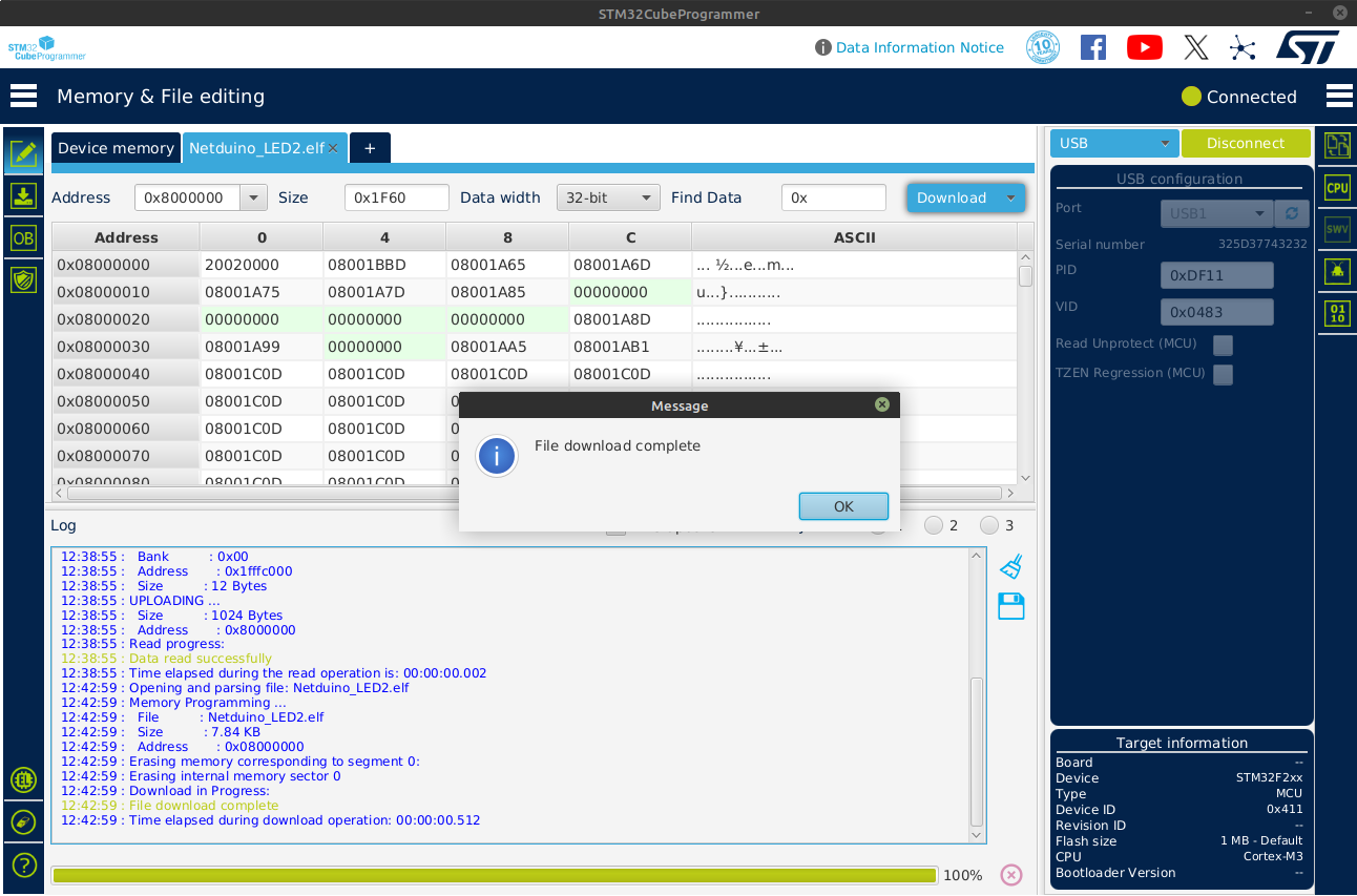 STM33CubeProgrammer Downloading to the Netduino 2