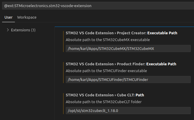 STM32Cube for VS Code Path Settings
